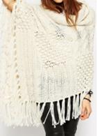 Rosewe Fringe Decorated Asymmetric Beige Cloak Sweater