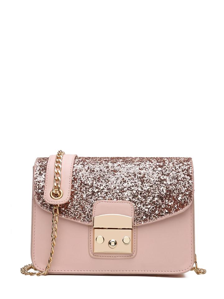 Shein Glitter Flap Pu Shoulder Bag With Chain