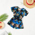 Shein Girls V-neck Wrap Tropical Print Jumpsuit