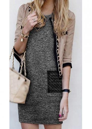 Rosewe Pocket Design Grey Shift Mini Dress