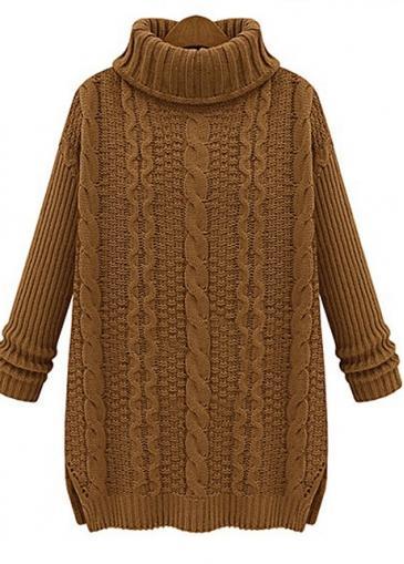 Rosewe Fashion Deep Khaki Turtleneck Cable Pattern Winter Sweaters