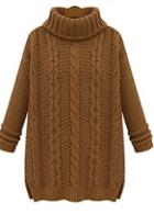 Rosewe Fashion Deep Khaki Turtleneck Cable Pattern Winter Sweaters