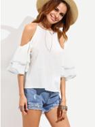 Shein White Cold Shoulder Ruffle Sleeve Blouse