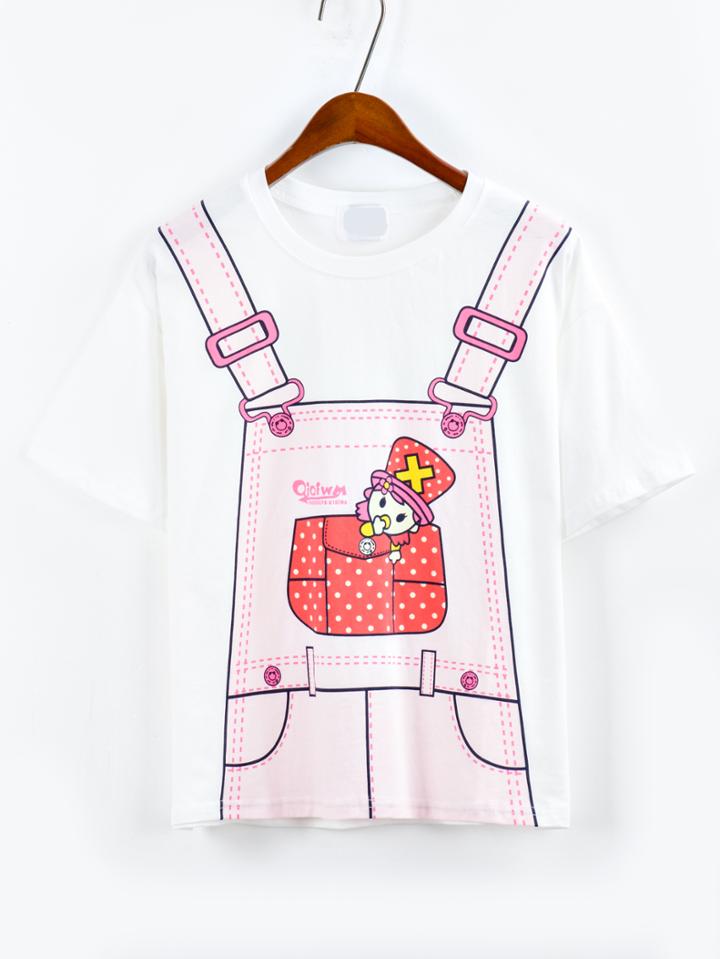 Shein Lovely Bib Jeans Print T-shirt