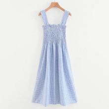 Shein Frill Trim Shirred Gingham Dress