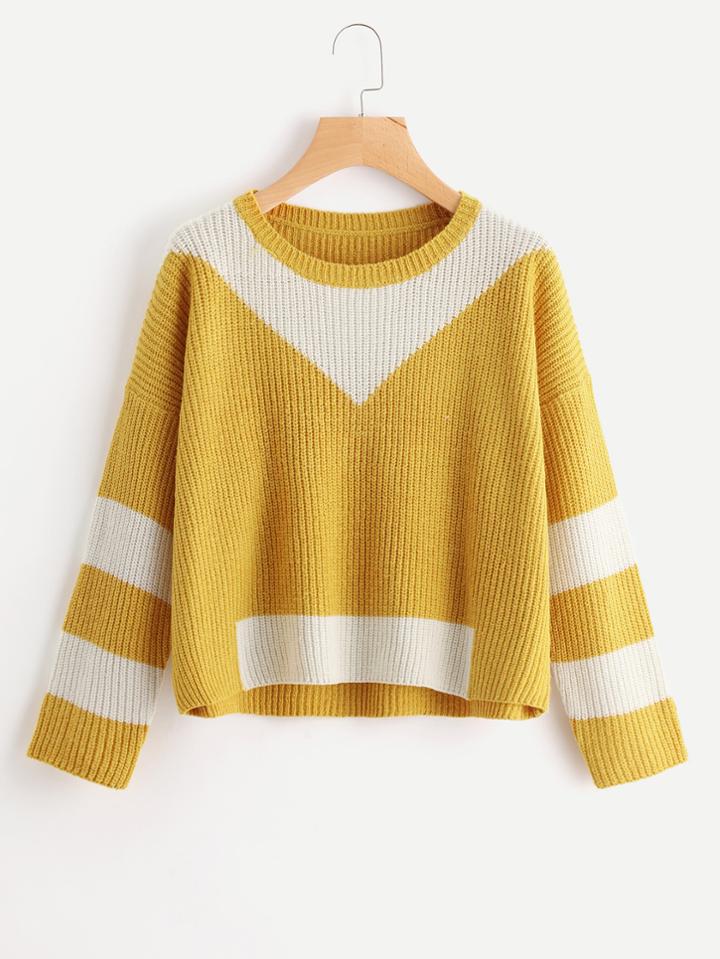 Shein Drop Shoulder Contrast Panel Sweater