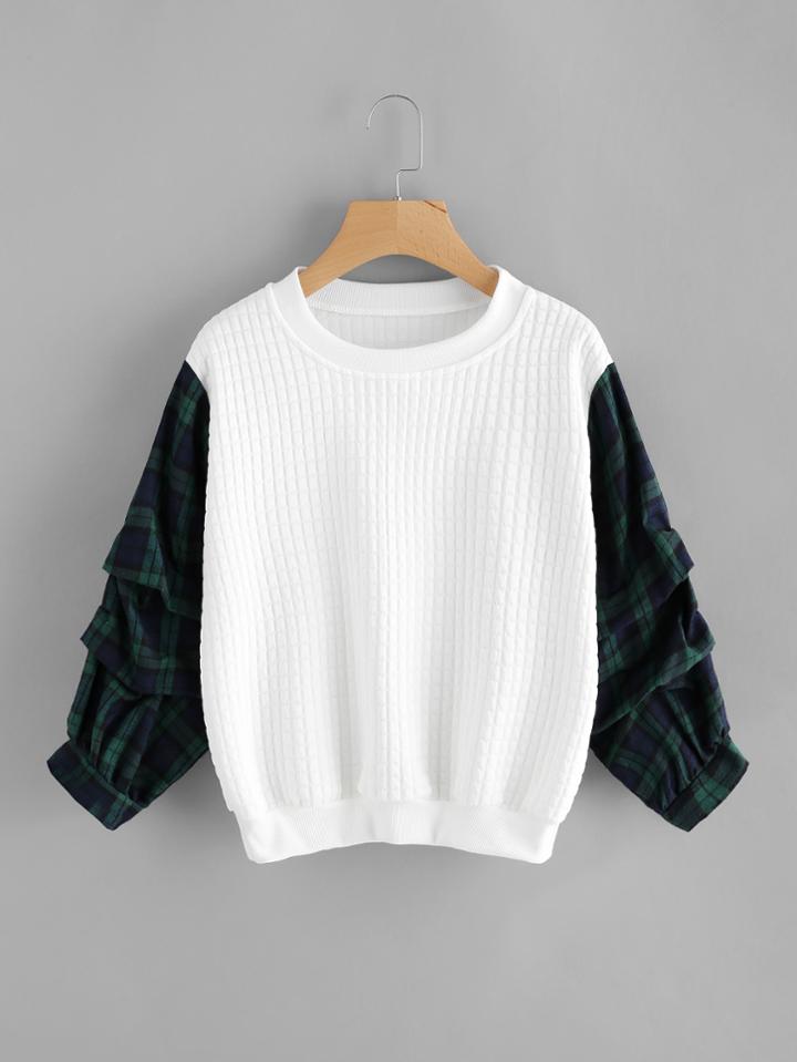 Shein Exaggerated Checked Sleeve Sweatshirt