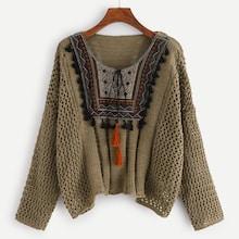 Shein Tassel Patched Loose Knit Sweater