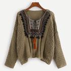 Shein Tassel Patched Loose Knit Sweater