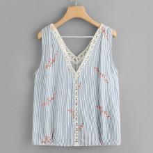 Shein Floral Lace Insert Mixed Print Shell Top