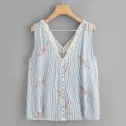 Shein Floral Lace Insert Mixed Print Shell Top