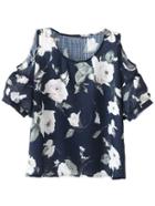 Shein Multicolor Cold Shoulder Short Sleeve Floral Blouse