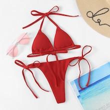 Shein Rib Self-tie Bikini Set