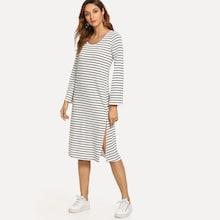 Shein Split Flounce Sleeve Striped Dress