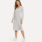 Shein Split Flounce Sleeve Striped Dress