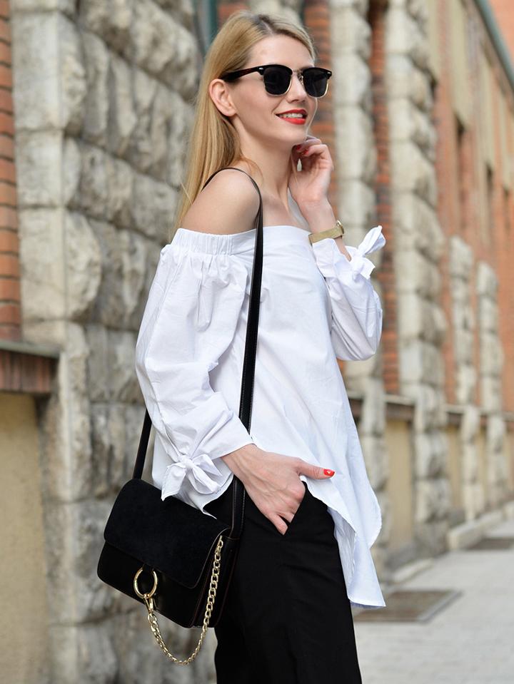 Shein Bow Tie Dolphin Hem Bardot Blouse