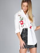 Shein Flower Embroidered Curved Hem Blouse