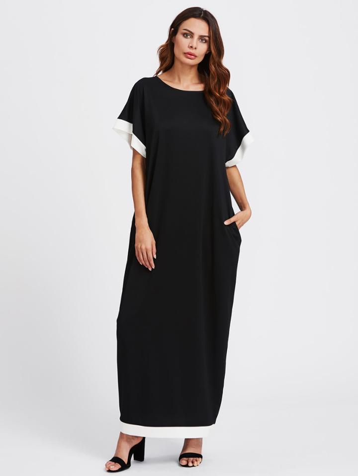 Shein Contrast Trim Hidden Pocket Side Cocoon Dress