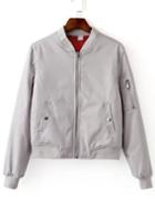 Shein Grey Zipper Bomber Jacket With Arm Pocket