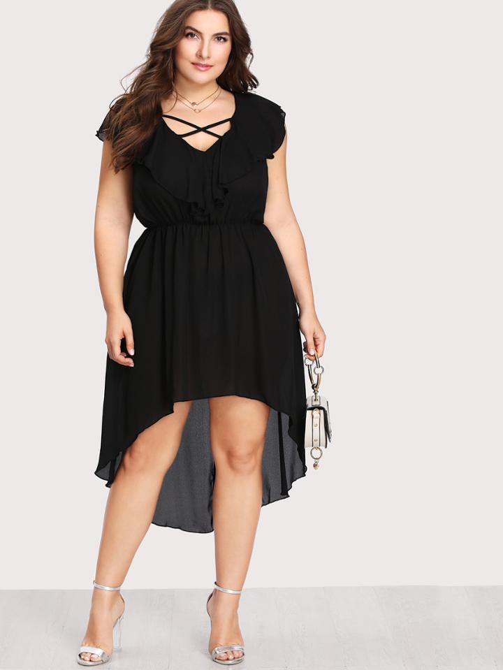 Shein V Neckline Criss Cross Dip Hem Dress