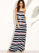 Shein Contrast Striped Drawstring Waist Tube Dress
