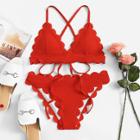 Shein Scalloped Trim Criss Cross Bikini Set