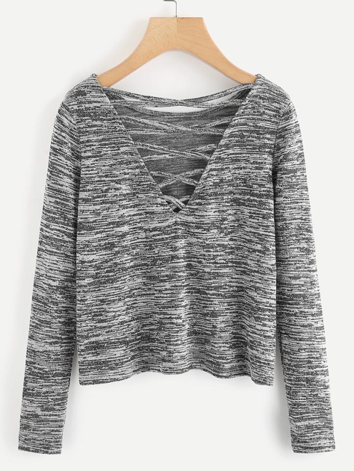 Shein Lattice Back Slub Tee