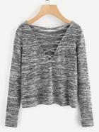 Shein Lattice Back Slub Tee
