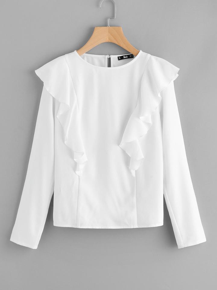 Shein Symmetrical Flounce Trim Keyhole Back Top