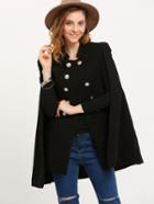 Shein Black Stand Collar Double Breasted Cape Blazer