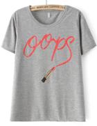 Shein Grey Short Sleeve Letters Lipstick Print T-shirt