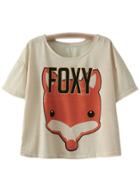 Shein Beige Letter Animal Print Short Sleeve T-shirt
