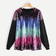 Shein Plus Contrast Sequin Drop Shoulder Sweatshirt