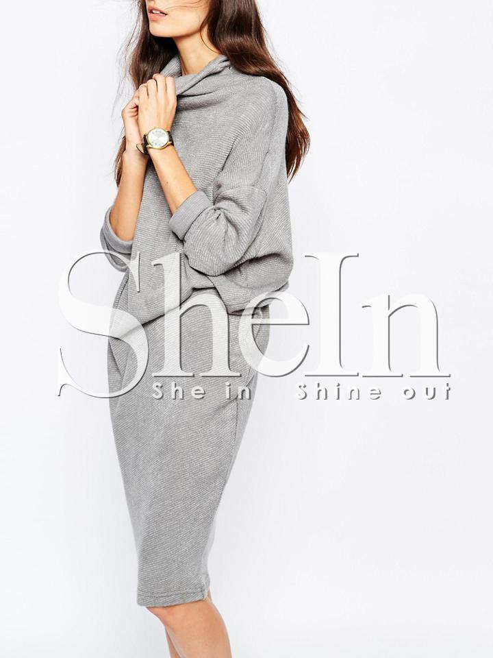 Shein Grey Batwing Sleeve High Neck Dress