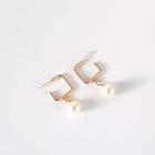 Shein Faux Pearl Detail Square Drop Earrings