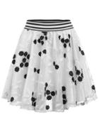 Shein White Striped Trim Embroidered A-line Skirt
