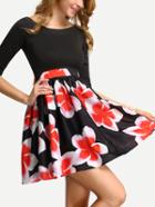 Shein Boat Neck Half Sleeve Flower Print A-line Dress