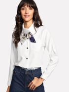 Shein Pom Pom Detail Bow Neck Shirt