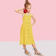 Shein Girls Thick Strap Button Through Dress