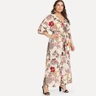 Shein Plus Knot Front Wide Leg Botanical Jumpsuit