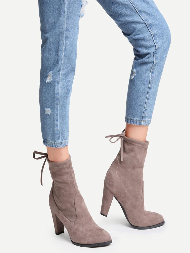 Shein Brown Faux Suede Point Toe Tie Back Boots