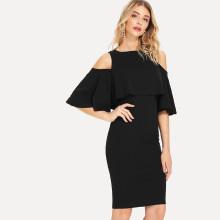 Shein Cold Shoulder Flounce Trim Pencil Dress
