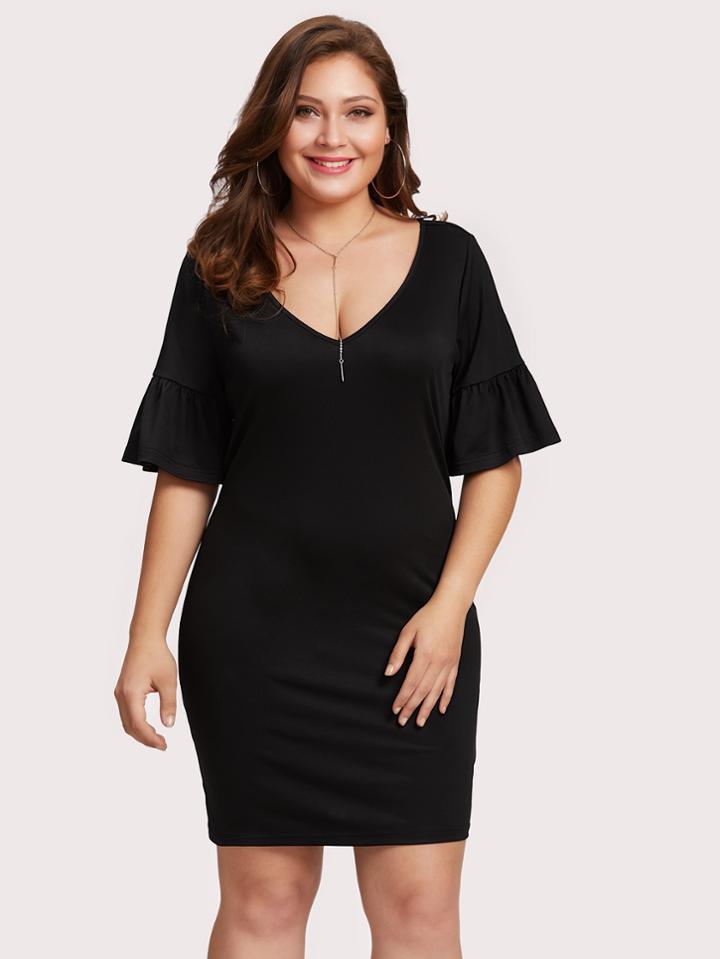 Shein Deep V Neck Ruffle Sleeve Dress