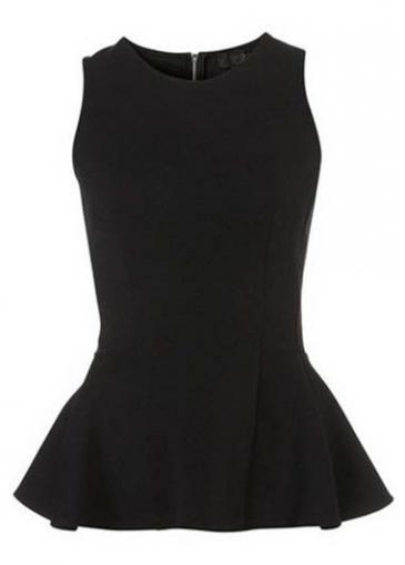 Rosewe Women Solid Black Shirred Waist Tops With Zip