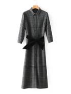 Shein Contrast Bow Tie Gingham Maxi Shirt Dress