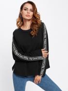 Shein Printed Sleeve Vented Side Pullover