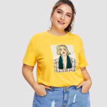 Shein Plus Tassel Detail Figure Print Tee