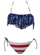 Rosewe Fringe Decorated American Flag Printed Bikini