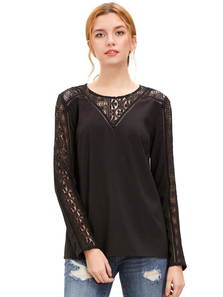 Shein Lace Trim Long Sleeve Blouse