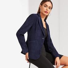 Shein Single Button Notch Neck Cord Blazer